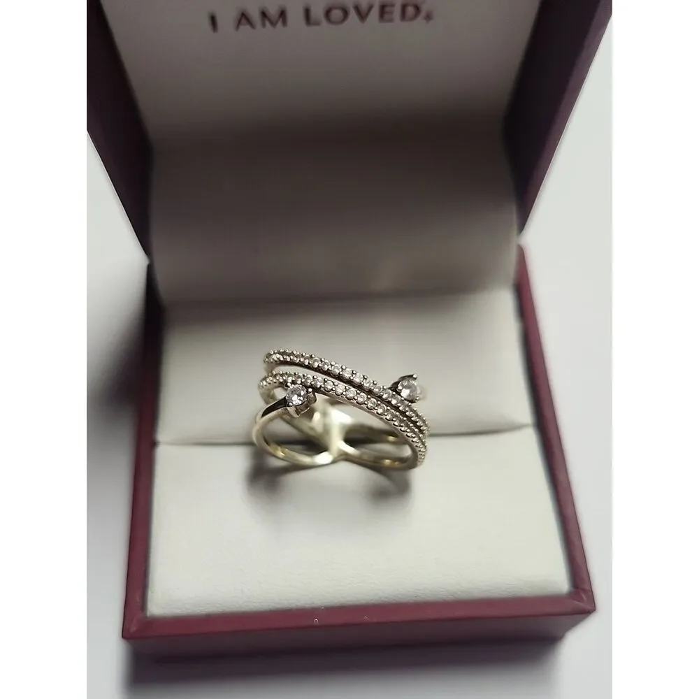 Sterling Silver With Soft Golden Overlay Twisted Crystal Ring Size 7.25